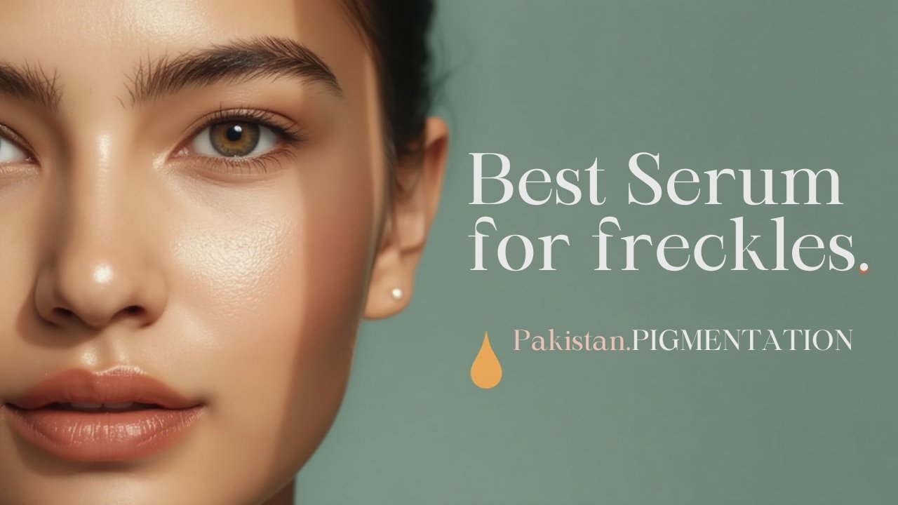 Woman applying anti-pigmentation serum to reduce freckles and dark spots in Pakistan