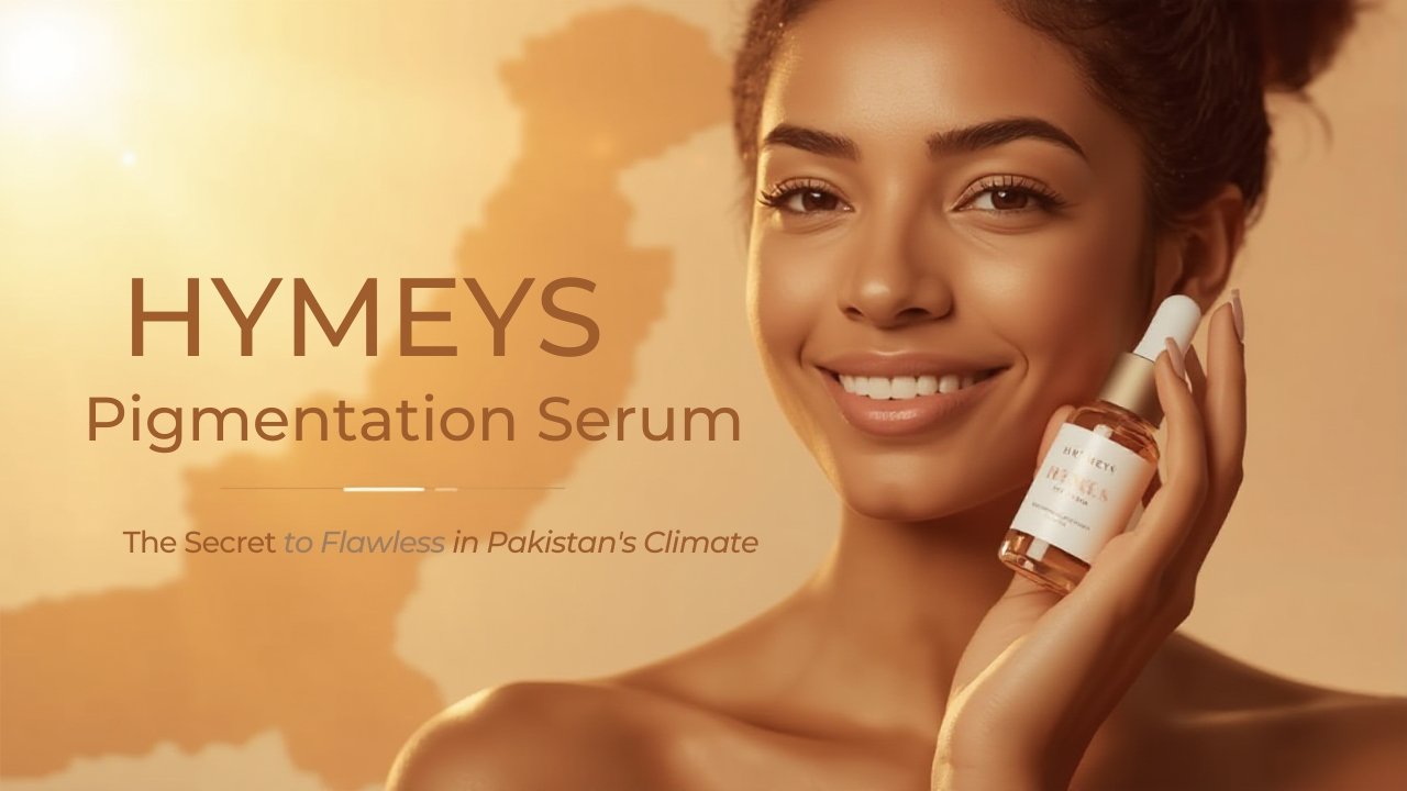 HYMEYS Anti-Pigmentation Serum bottle on a clean background, labeled as the No. 1 serum for dark spots in Pakistan.