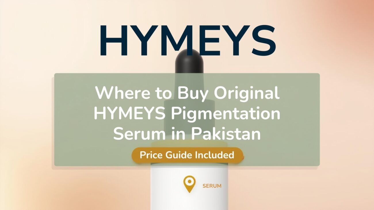 Original HYMEYS Anti-Pigmentation Serum 50ml bottle with official packaging and price tag in Pakistan.