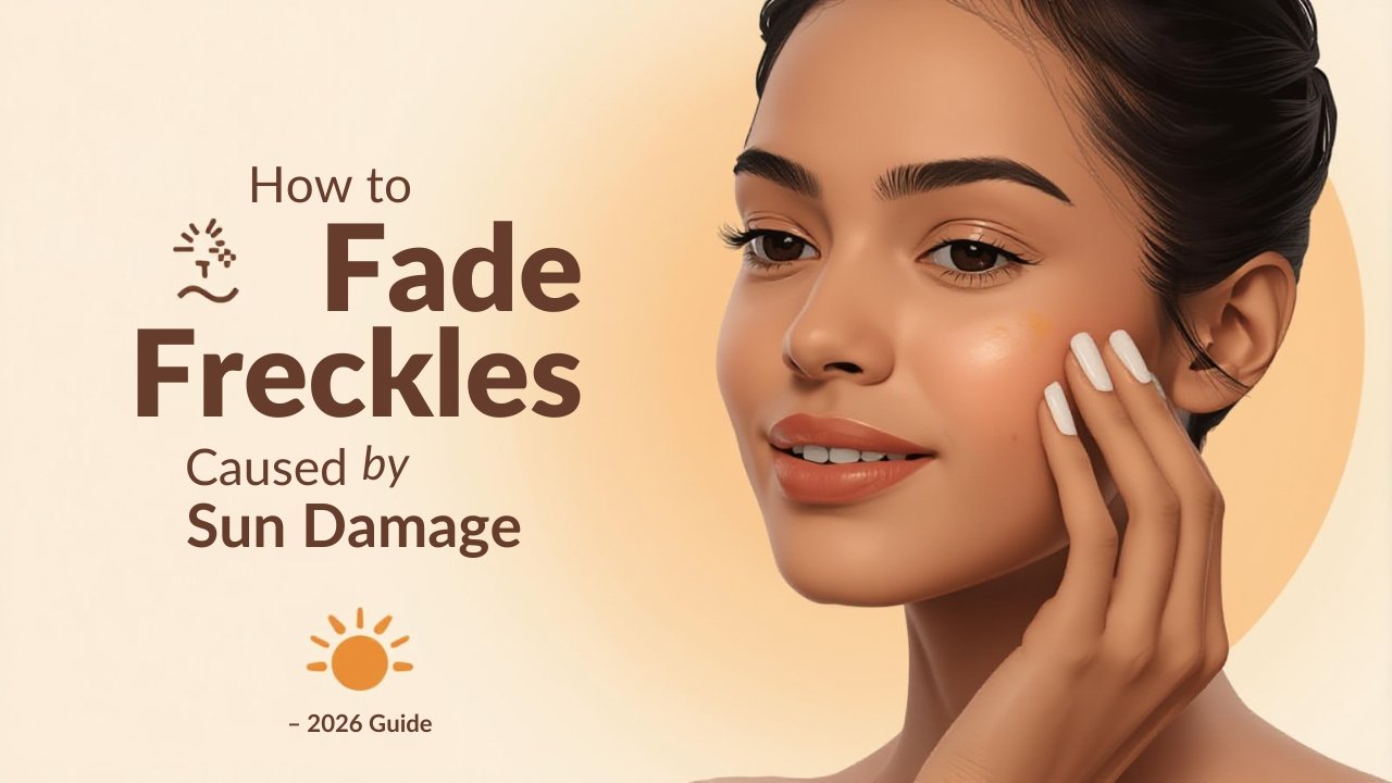 Before and after of sun-damaged freckles faded using safe skincare and freckle serum