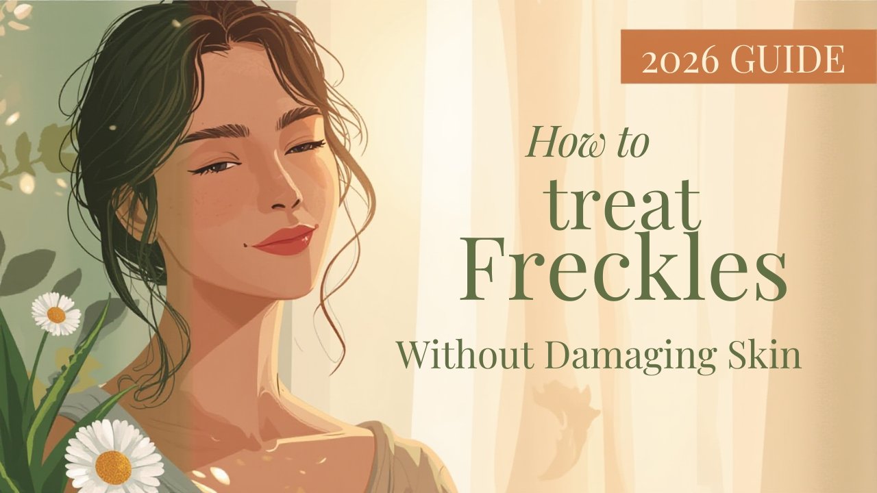 Before and after of freckles treated safely with skincare and freckle serum