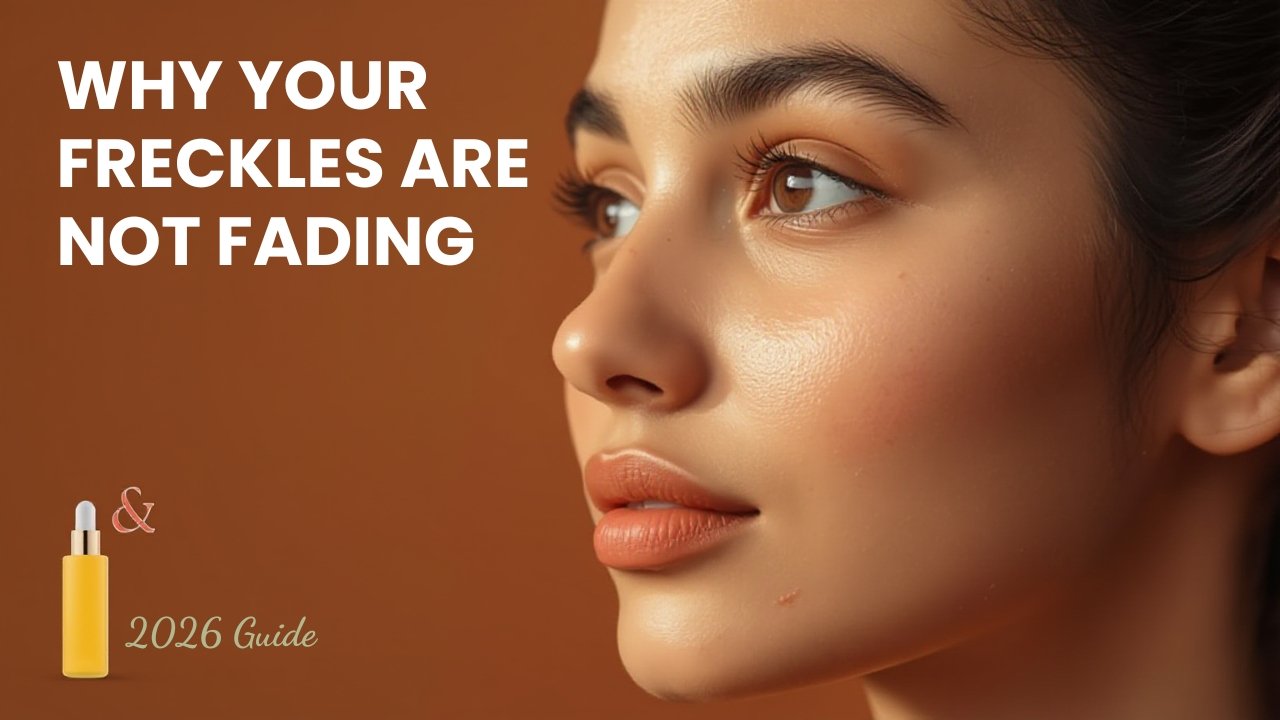 Close-up of woman applying freckle serum to reduce stubborn freckles